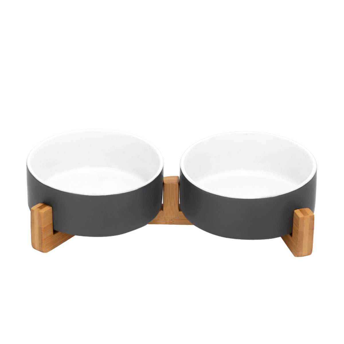 SPUNKYJUNKY Ceramic Dog and Cat Bowl with Wood Stand Non-Slip Matte Glaze Weighted Food Water Set for Cats &Small Dogs 13.5OZ