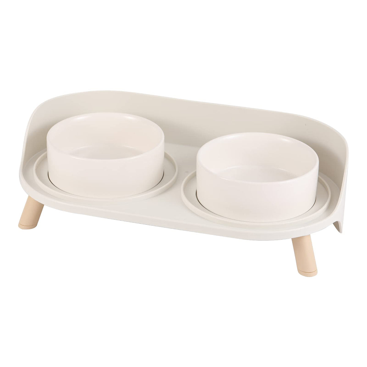Elevated Ceramic Dog Bowl Set - Double Dog Feeding Bowls with Stand Splash Proof - Raised Dishes for Food and Water - Ideal for Small to Medium Dogs - 2 x 720 ml - 11.3 oz - White