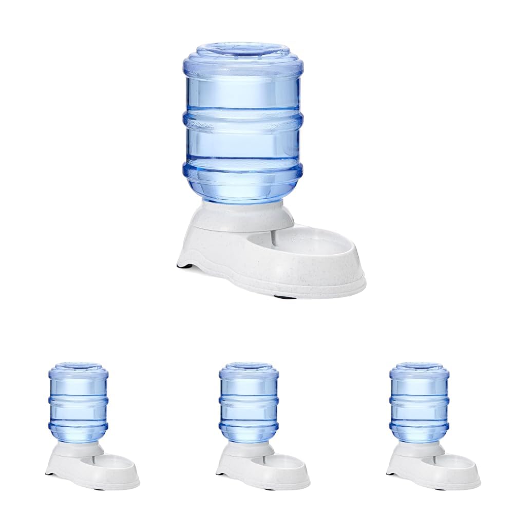 Amazon Basics Automatic Pet Water Dispenser and Gravity Food Feeder Set for Cat and Dog, Easy to Clean, 152fl.oz food feeder, 135.3fl.oz water dispenser, Small, Pack of 2