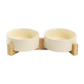 SPUNKYJUNKY Ceramic Dog and Cat Bowl with Wood Stand Non-Slip Matte Glaze Weighted Food Water Set for Cats &Small Dogs 13.5OZ