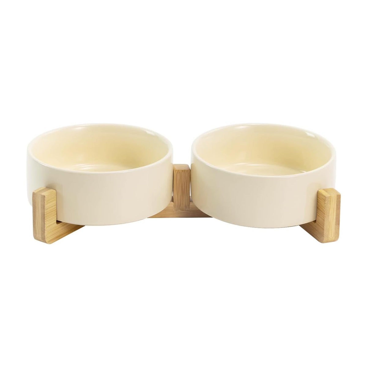 SPUNKYJUNKY Ceramic Dog and Cat Bowl with Wood Stand Non-Slip Matte Glaze Weighted Food Water Set for Cats &Small Dogs 13.5OZ