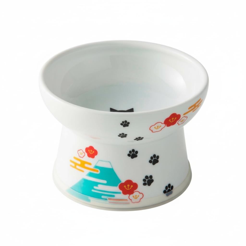 Necoichi Ceramic Extra-Wide Elevated Cat Food Bowl (Cat, Extra Wide)
