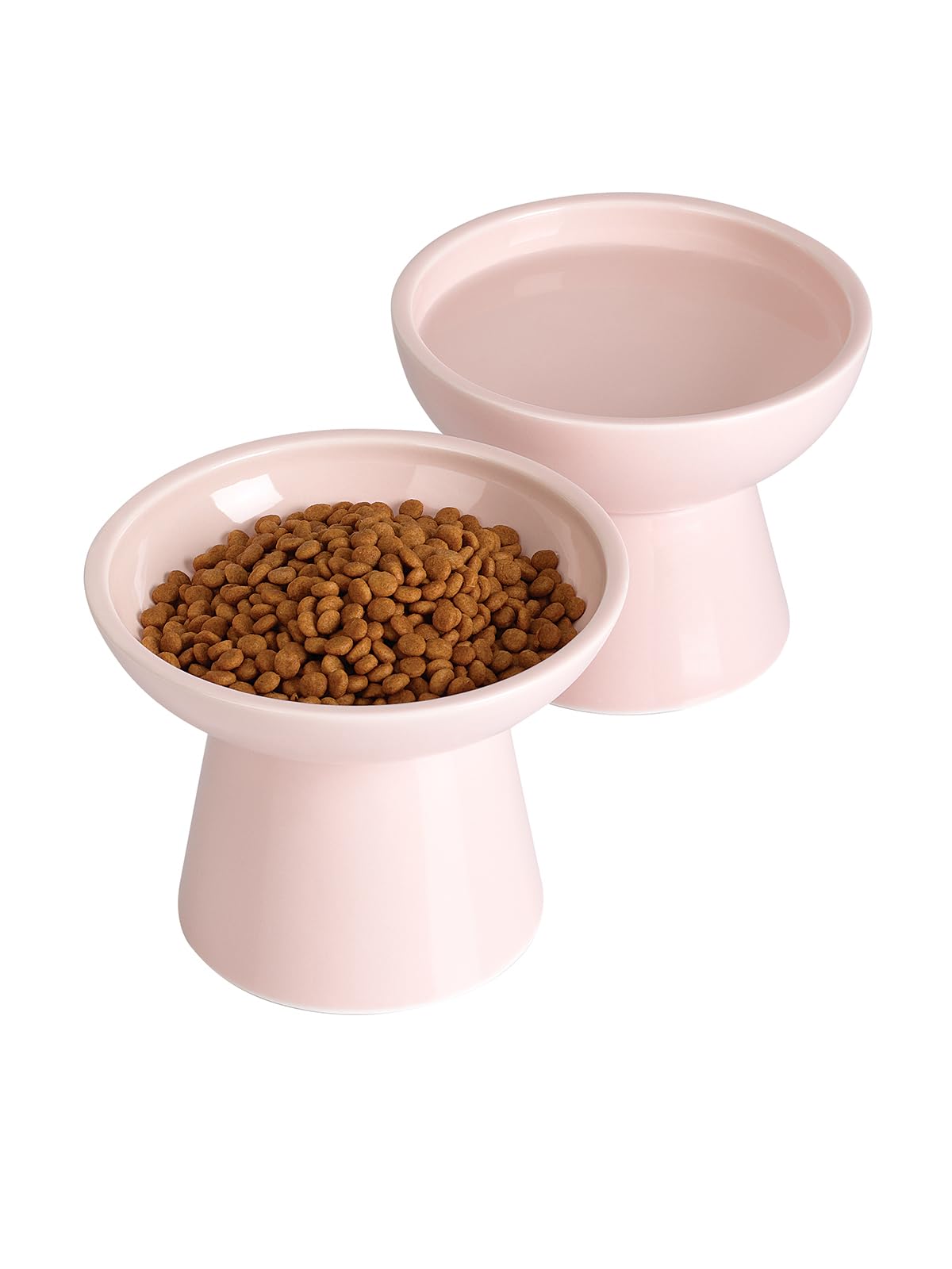 LoeJan Elevated Cat Food and Water Bowls Set, Extra Wide and Raised Ceramic Bowls, Anti-Vomit Whisker-Free Pressure Cat Feeder for Kittens to Adult Cats and Small Dogs (White, Water Bowl)