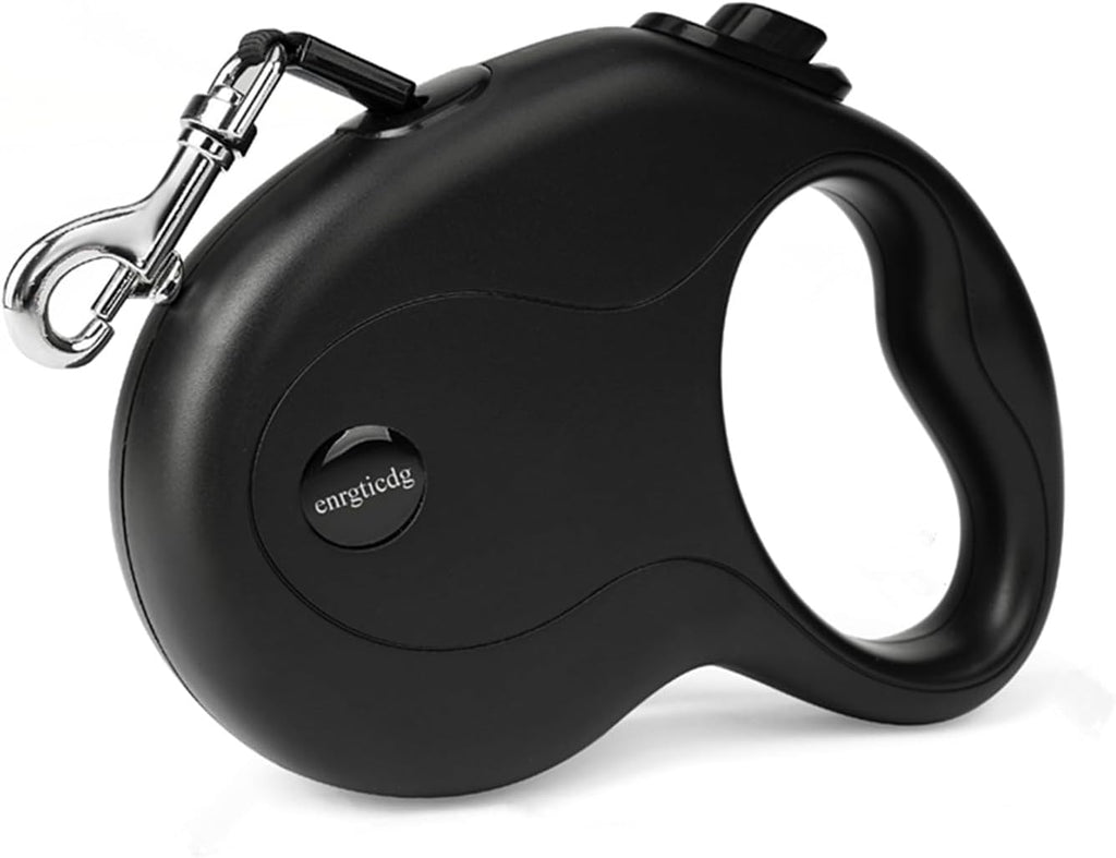 enrgticdg 16Ft Retractable Dog Leash,Light Weight Leash for Small to Medium Dogs/Cats Up to 50lbs,Stainless Steel Spring Strong Nylon Tape, Tangle Free, One-Handed Brake.(Black)