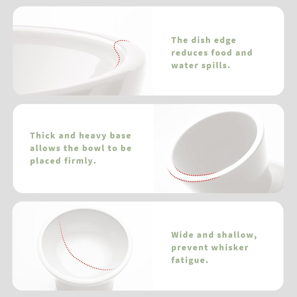CEEFU Extra Wide Elevated Ceramic 6.2" Shallow Cat Food Bowl