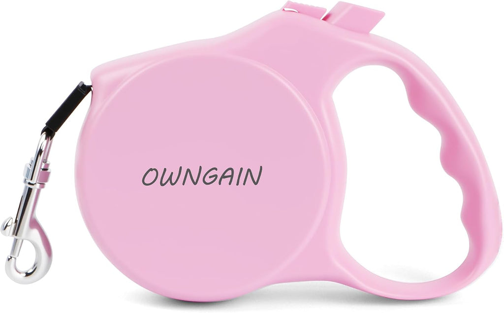 Pink Retractable Dog Leash,Strong Nylon Tape-One-Handed One Button Lock for Puppy, Cat, Pet Walking and Training,16ft Dog Walking Leash with 360°Tangle-Free Design,Anti-Slip Handle (Pink -Small)