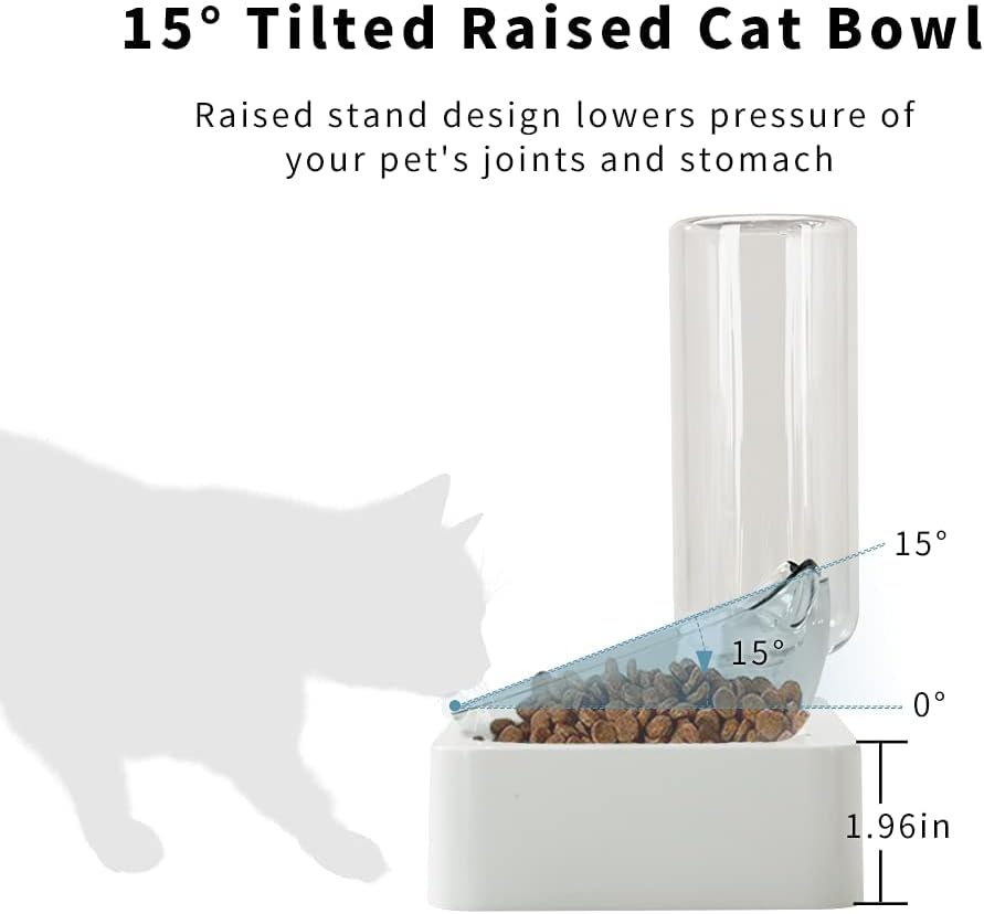 Marchul Double Elevated Dog Cat Bowl, Pets Water and Food Bowl Set, 15° Raised Tilted Dishes Indoor for Kitten, Puppies, Small or Medium Size Dogs Cats