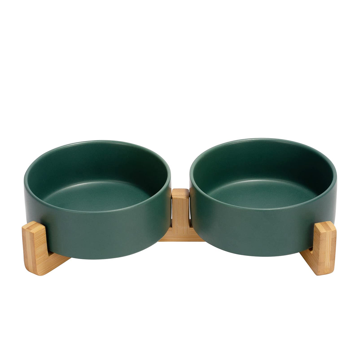 SPUNKYJUNKY Ceramic Dog and Cat Bowl with Wood Stand Non-Slip Matte Glaze Weighted Food Water Set for Cats &Small Dogs 13.5OZ