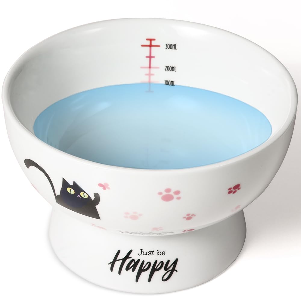 Raised Cat Food Bowl Ceramic 15° Tilted Cat Food Bowls Protect Cat's Spine Anti Vomiting Backflow Prevention Bowls for Adult Kitty, Kitten, and Small Dogs, Pink