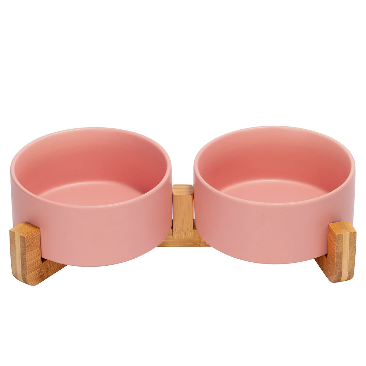 SPUNKYJUNKY Ceramic Dog and Cat Bowl with Wood Stand Non-Slip Matte Glaze Weighted Food Water Set for Cats &Small Dogs 13.5OZ