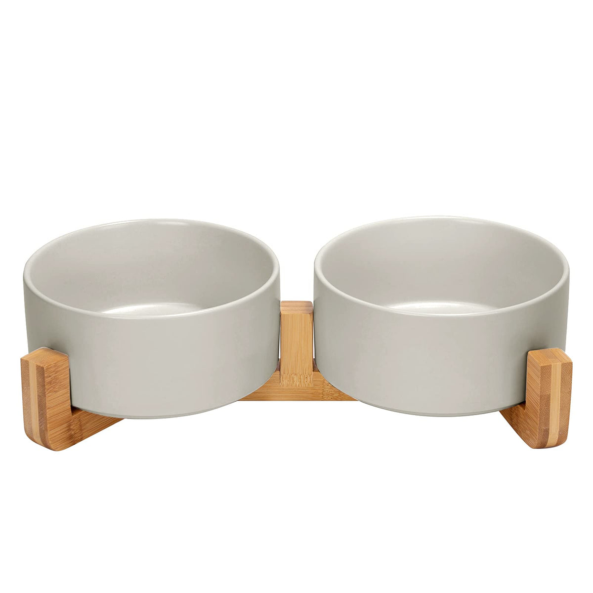 SPUNKYJUNKY Ceramic Dog and Cat Bowl with Wood Stand Non-Slip Matte Glaze Weighted Food Water Set for Cats &Small Dogs 13.5OZ