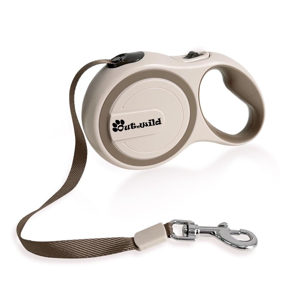 OUTnWILD Retractable Dog Leash - Tangle-Free 360° Design with Anti-Slip Handle | 16 ft Strong Nylon Tape | One Touch Quick-Lock Braking System | for Small/Medium Breeds/Pets Up to 44lbs. (Khaki, M)