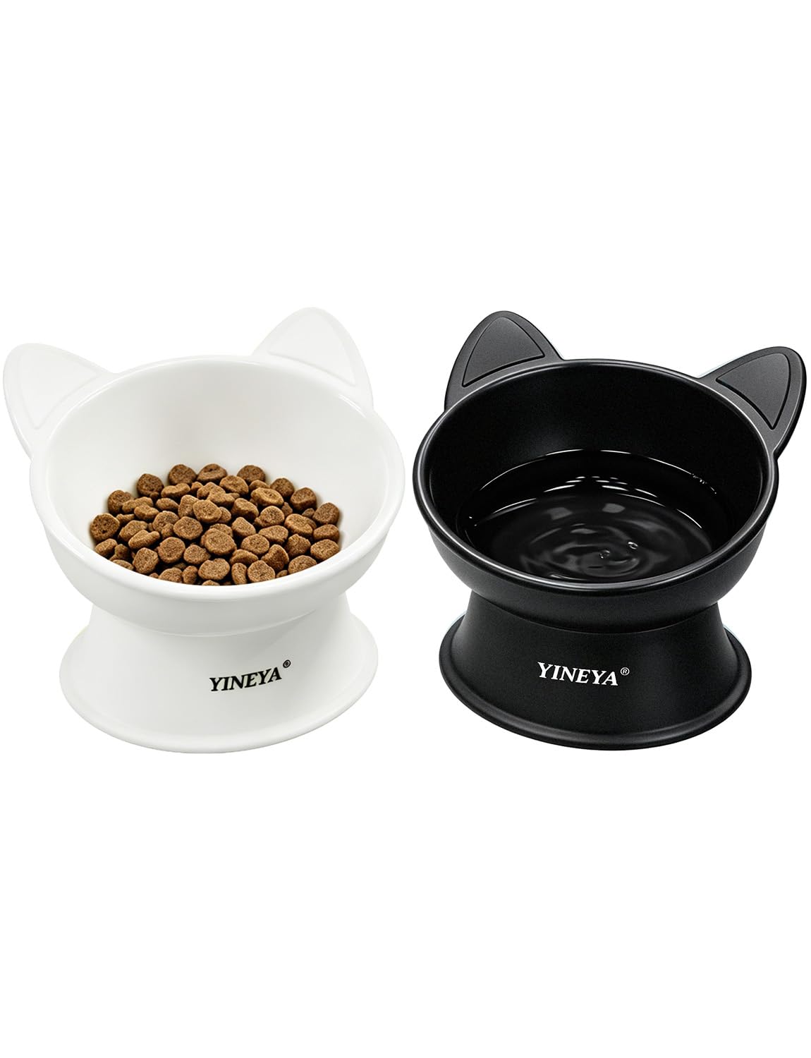 YINEYA 2 Pack Cat Food Bowls Elevated Design for Neck Comfort & Digestion