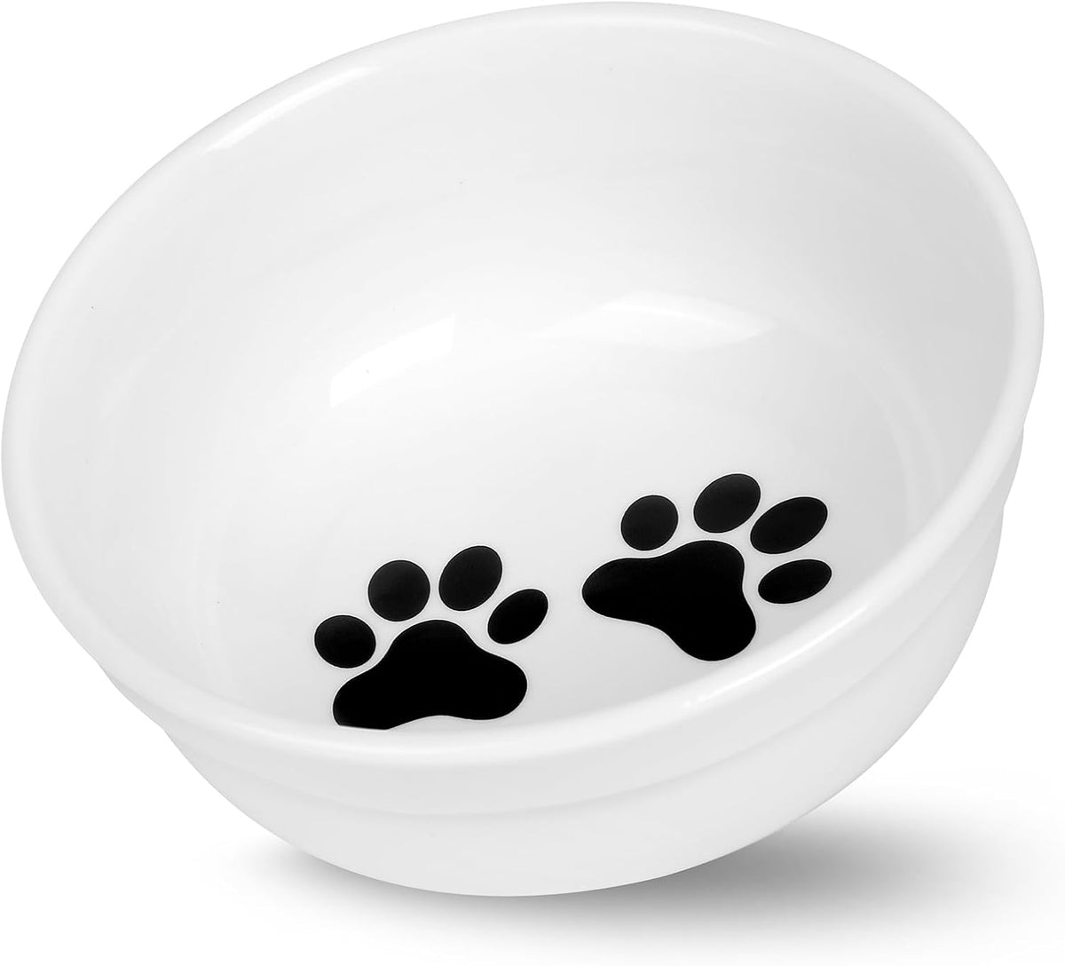 COMESOON 5" Ceramic Cat Bowl with Paws Pattern, Cat Food Bowl for Food and Water, Healthy Cat Dishes for Indoor Cats and Small Dogs, Dishwasher Safe & Microwaveable - White