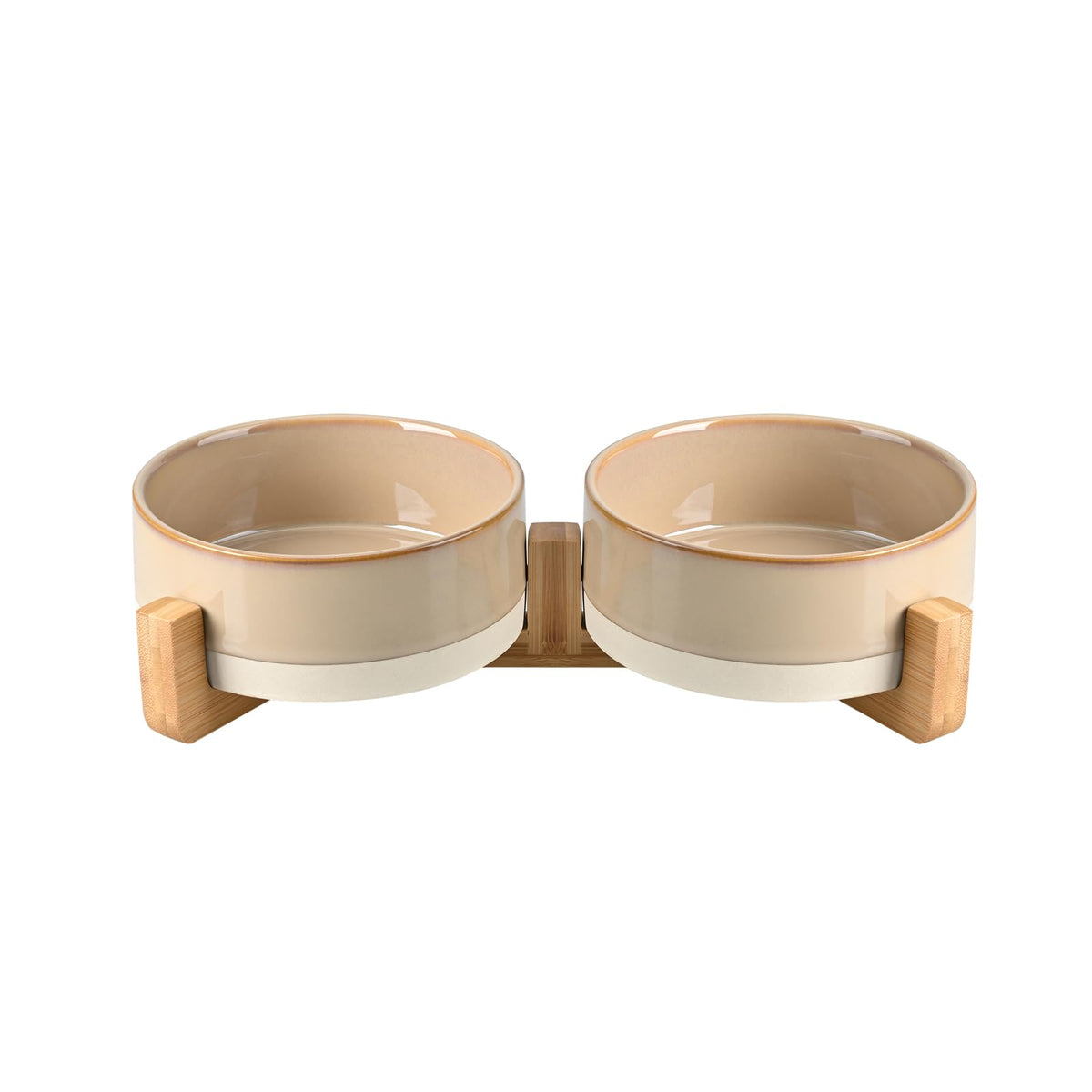 SPUNKYJUNKY Ceramic Dog and Cat Bowl with Wood Stand Non-Slip Matte Glaze Weighted Food Water Set for Cats &Small Dogs 13.5OZ