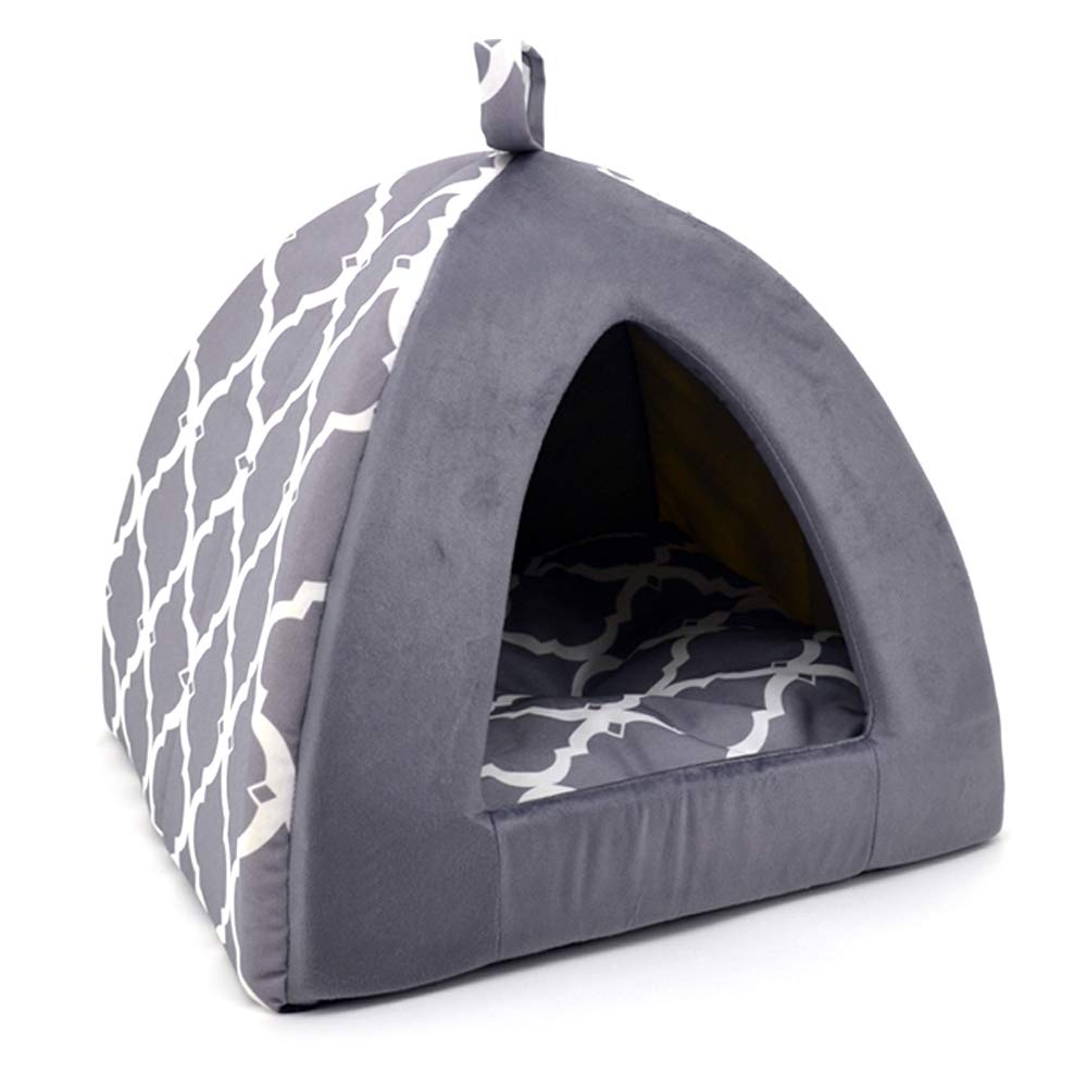 Best Pet Supplies Cat Bed for Indoor Cat, Domed Tent House with Removable Pillow, Covered Cat Cave for Small Dog, Puppies and All Breeds of Cats - Silver w/ Bones, 16 x 16 x H:14"