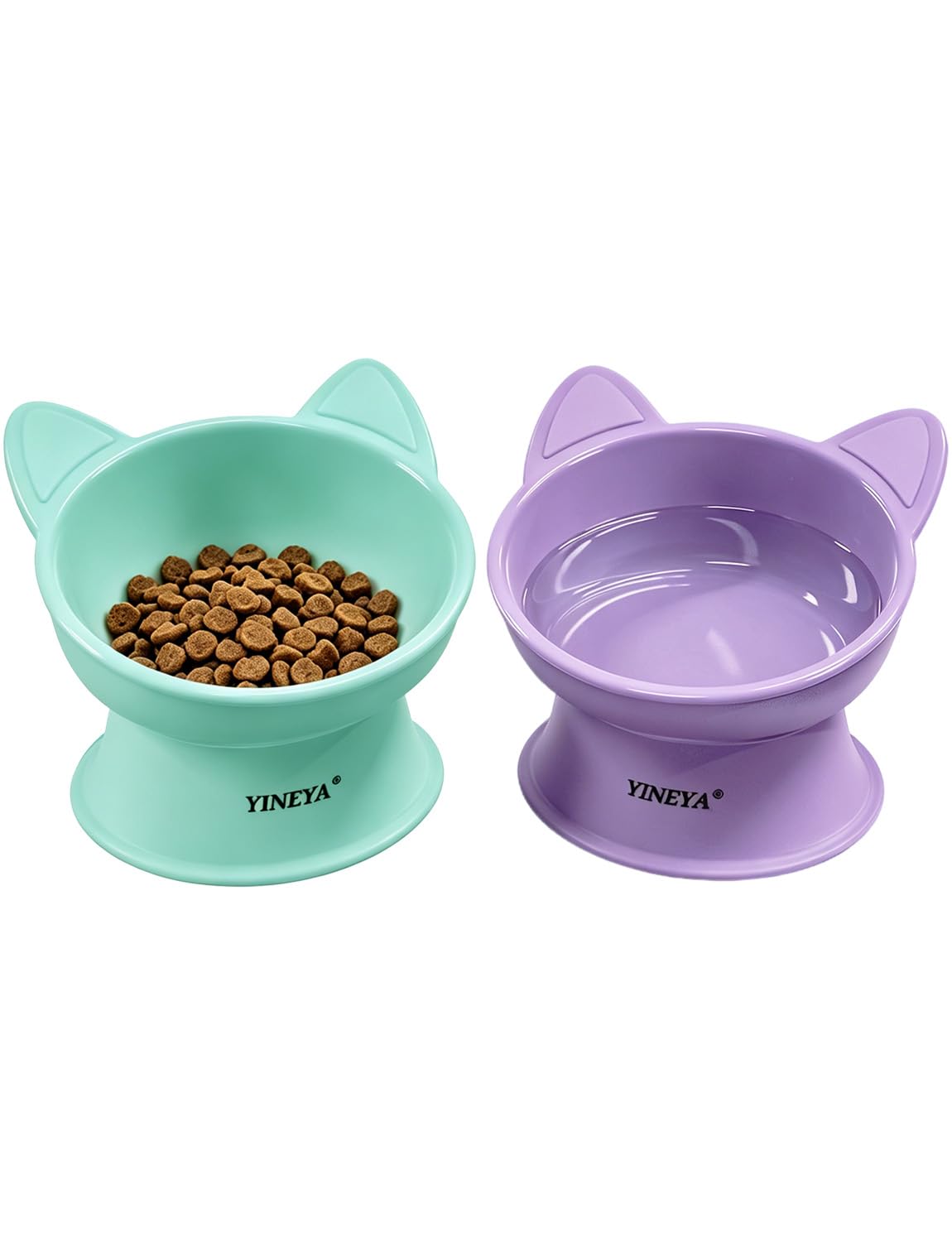 YINEYA 2 Pack Cat Food Bowls Elevated Design for Neck Comfort & Digestion