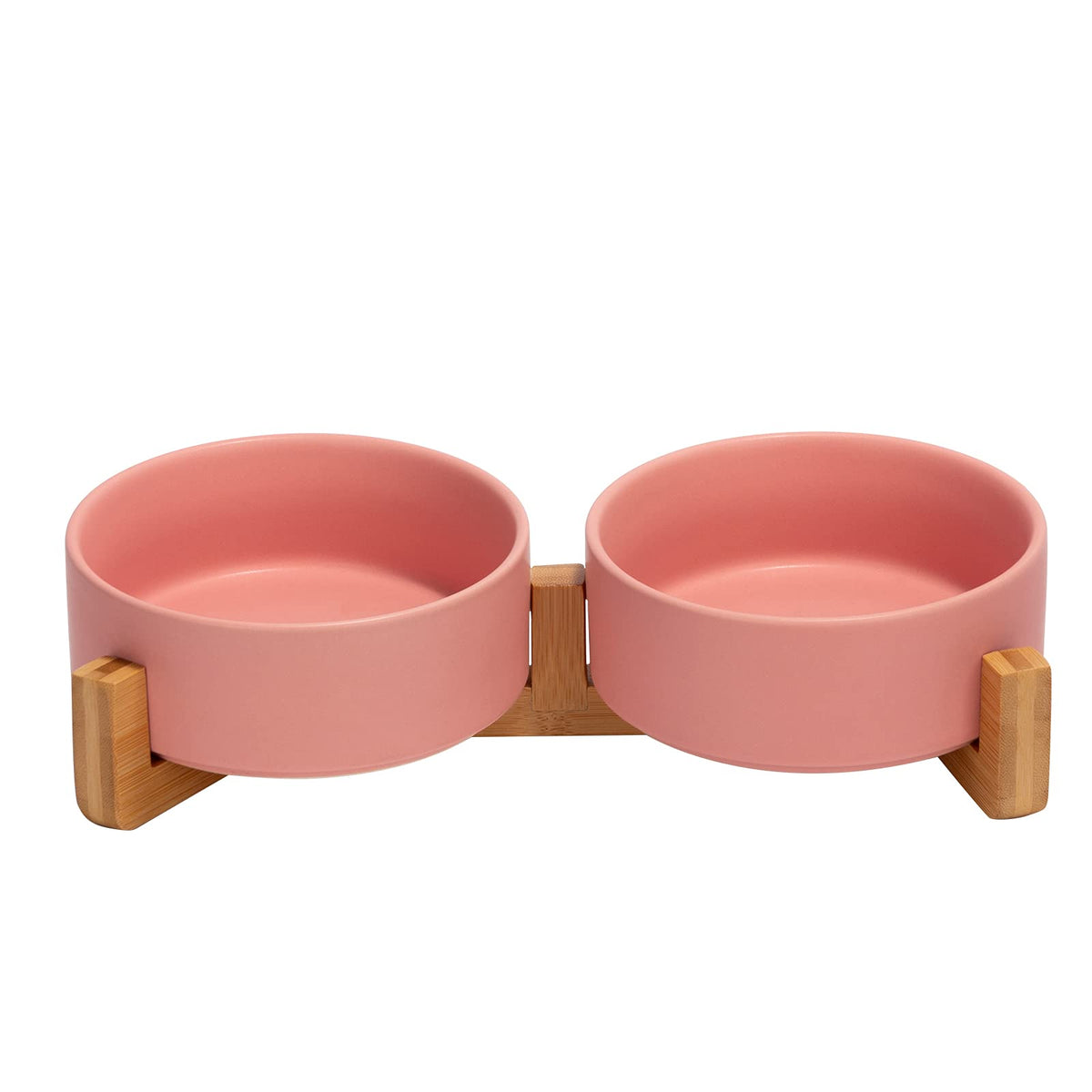 SPUNKYJUNKY Ceramic Dog and Cat Bowl with Wood Stand Non-Slip Matte Glaze Weighted Food Water Set for Cats &Small Dogs 13.5OZ