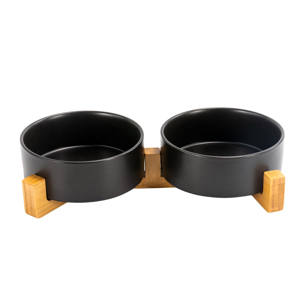 SPUNKYJUNKY Ceramic Dog and Cat Bowl with Wood Stand Non-Slip Matte Glaze Weighted Food Water Set for Cats &Small Dogs 13.5OZ