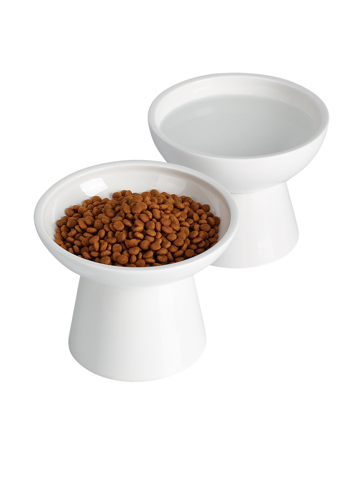 LoeJan Elevated Cat Food and Water Bowls Set, Extra Wide and Raised Ceramic Bowls, Anti-Vomit Whisker-Free Pressure Cat Feeder for Kittens to Adult Cats and Small Dogs (White, Water Bowl)