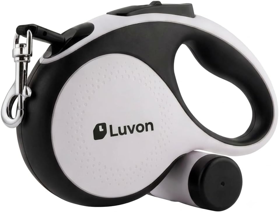 LUVON Retractable Dog Leash – 16ft Tangle-Free Extendable Lead | Ergonomic Handle | Heavy Duty Nylon Tape | Poo Bag Dispenser + 15 Bags Included | Retractable Leash for Medium Large Dogs Up to 66lbs