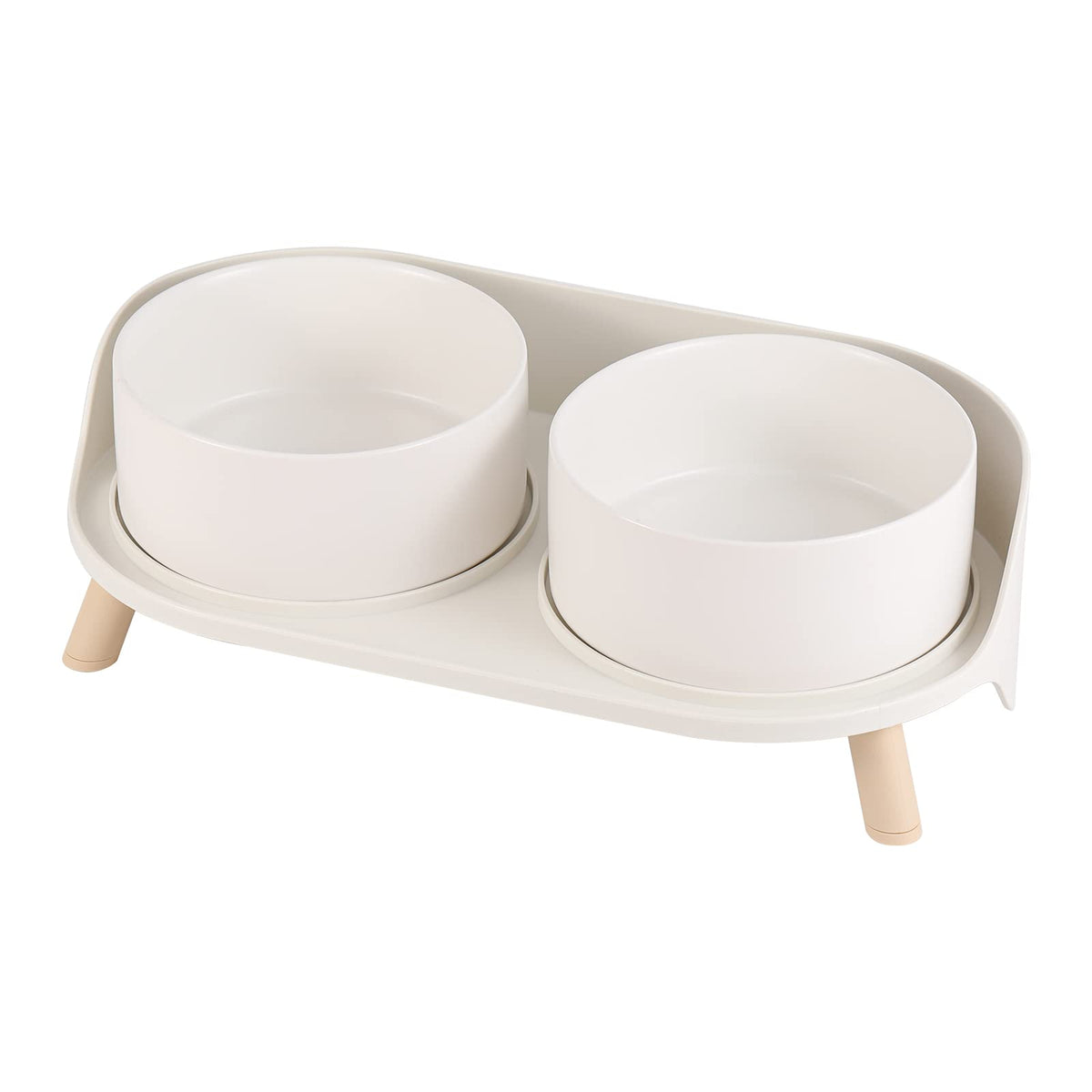 Elevated Ceramic Dog Bowl Set - Double Dog Feeding Bowls with Stand Splash Proof - Raised Dishes for Food and Water - Ideal for Small to Medium Dogs - 2 x 720 ml - 11.3 oz - White