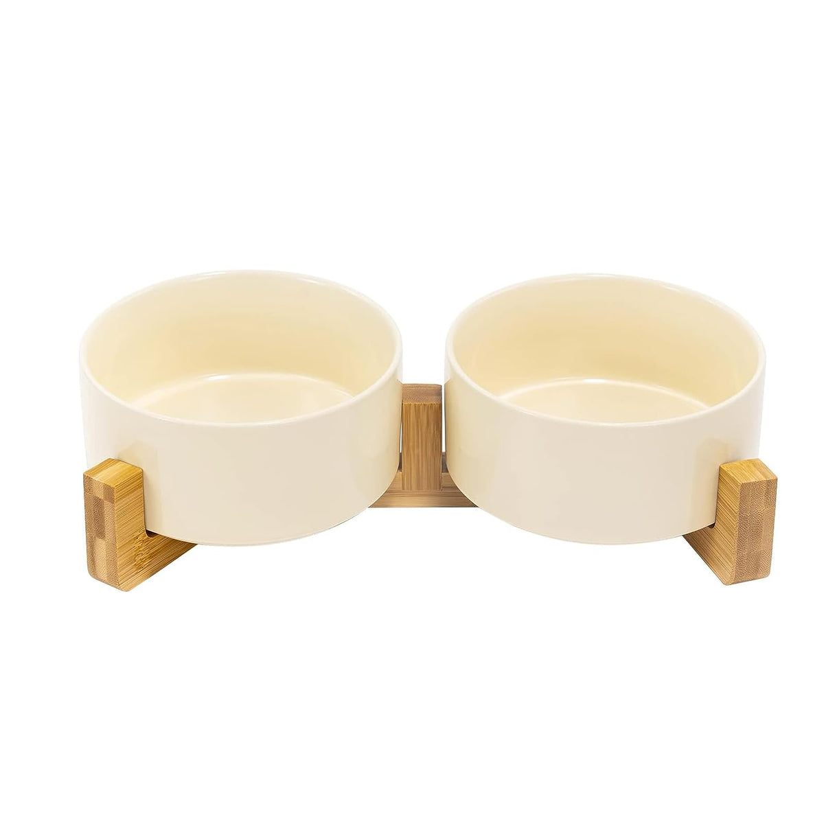 SPUNKYJUNKY Ceramic Dog and Cat Bowl with Wood Stand Non-Slip Matte Glaze Weighted Food Water Set for Cats &Small Dogs 13.5OZ