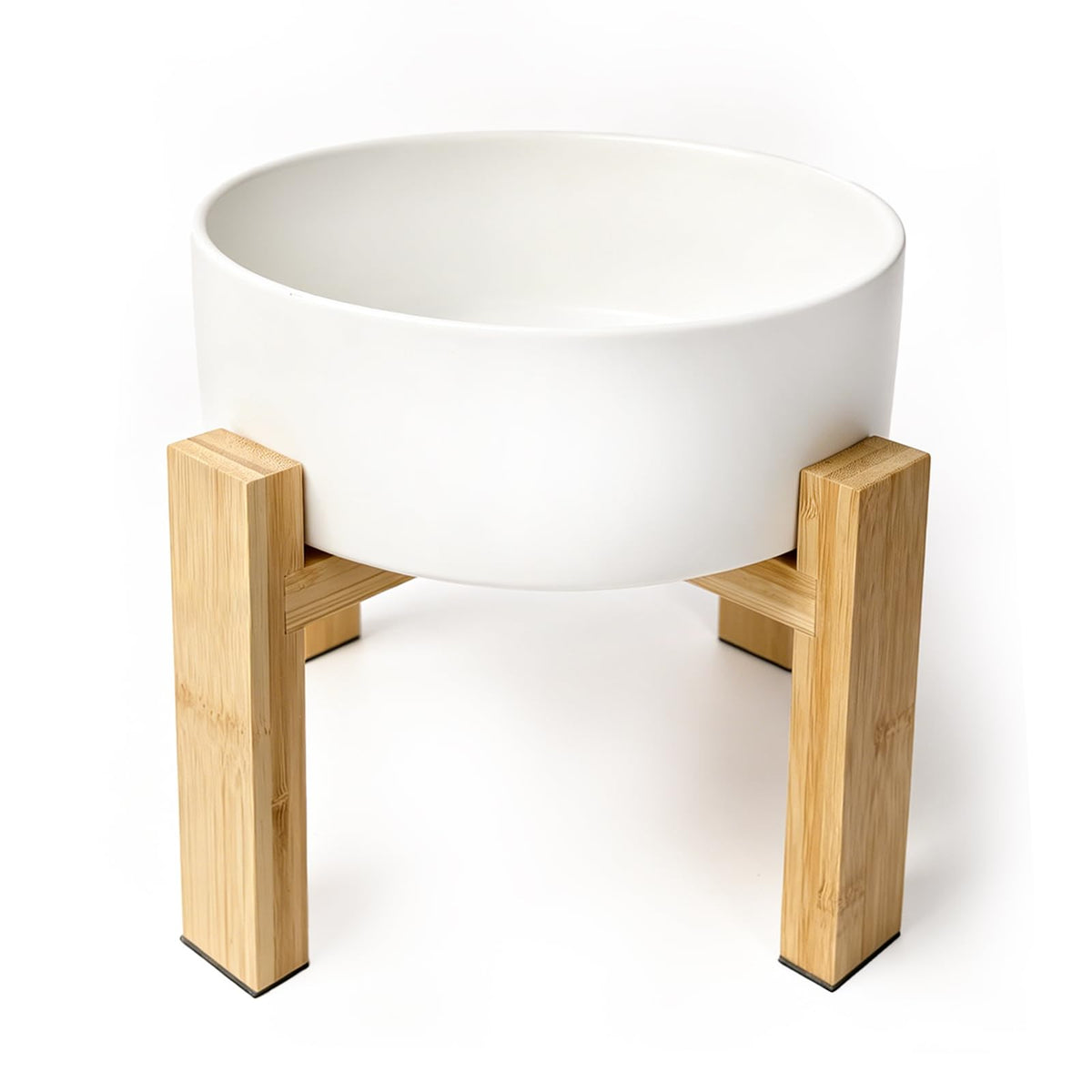 Cat Water Bowl - Elevated Cat Bowls | Ceramic Raised Cat Bowl with Adjustable Bamboo Stand | Anti Vomiting Cat Food Bowl for Indoor Cats, Kittens & Small Dogs | Dishwasher Safe | 5.1" Cat Dish| White