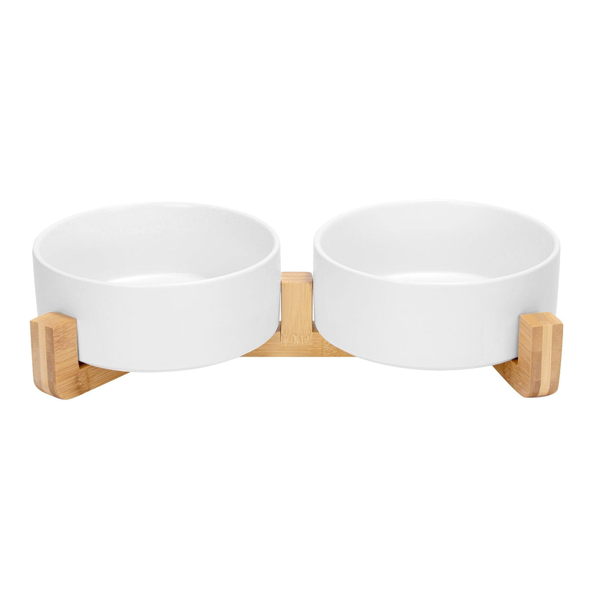 SPUNKYJUNKY Ceramic Dog and Cat Bowl with Wood Stand Non-Slip Matte Glaze Weighted Food Water Set for Cats &Small Dogs 13.5OZ