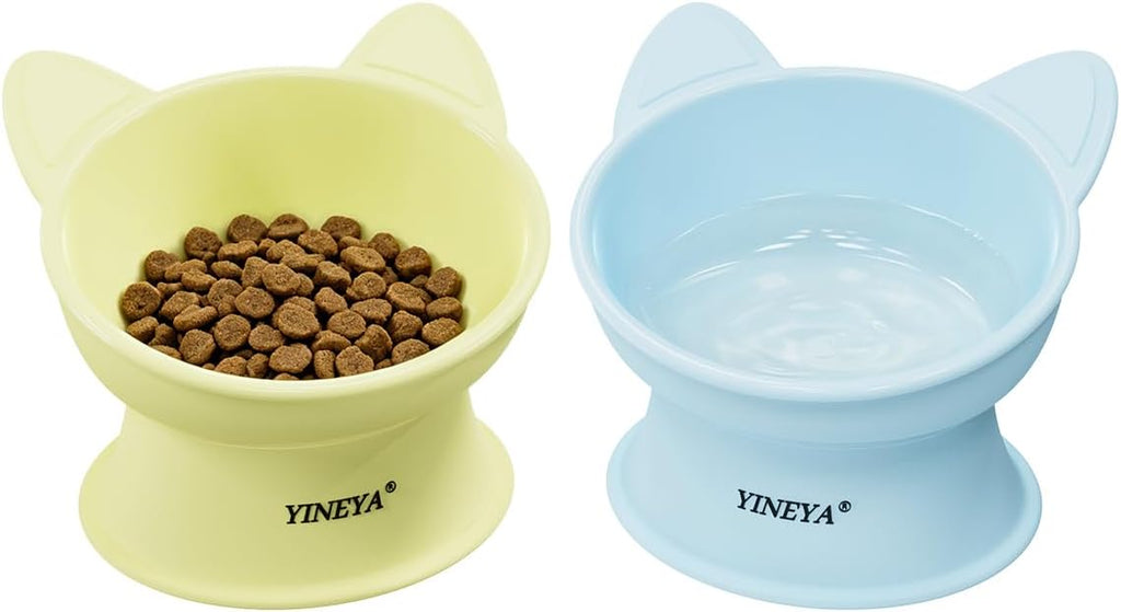 YINEYA 2 Pack Cat Food Bowls Elevated Design for Neck Comfort & Digestion