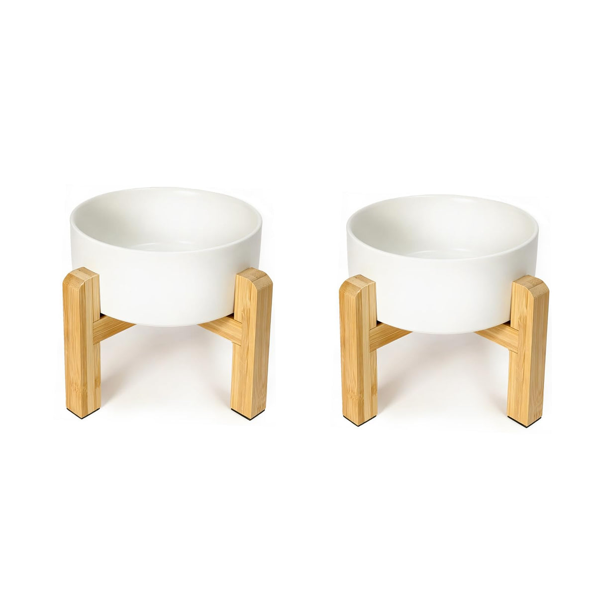 Cat Water Bowl - Elevated Cat Bowls | Ceramic Raised Cat Bowl with Adjustable Bamboo Stand | Anti Vomiting Cat Food Bowl for Indoor Cats, Kittens & Small Dogs | Dishwasher Safe | 5.1" Cat Dish| White