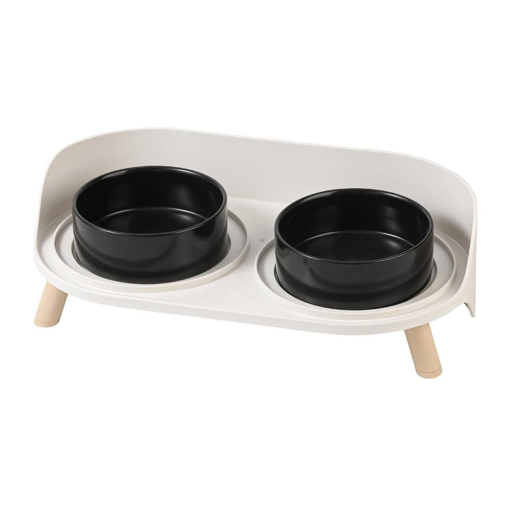 Elevated Ceramic Dog Bowl Set - Double Dog Feeding Bowls with Stand Splash Proof - Raised Dishes for Food and Water - Ideal for Small to Medium Dogs - 2 x 720 ml - 11.3 oz - White