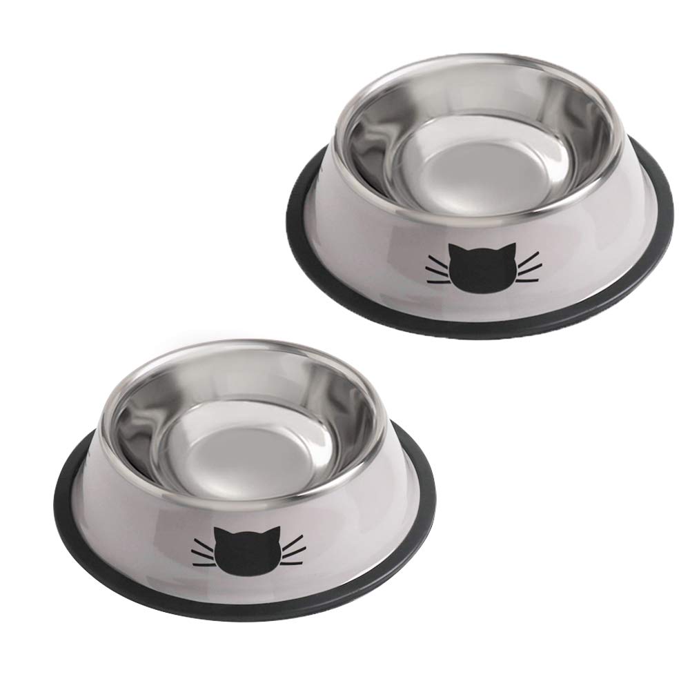 Cat Bowls for Food and Water,2PCS Rapsrk Non-Slip Stainless Steel Small Food Bowls 8 Oz Pet Bowl with Removable Rubber Base Dog Bowl,Stackable Cat Puppy Dishes Bowls with Cute Cats Painted