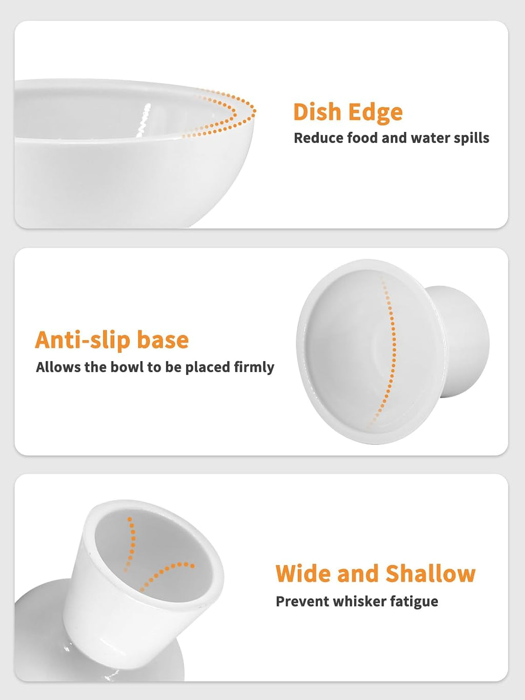 LoeJan Elevated Cat Food and Water Bowls Set, Extra Wide and Raised Ceramic Bowls, Anti-Vomit Whisker-Free Pressure Cat Feeder for Kittens to Adult Cats and Small Dogs (White, Water Bowl)