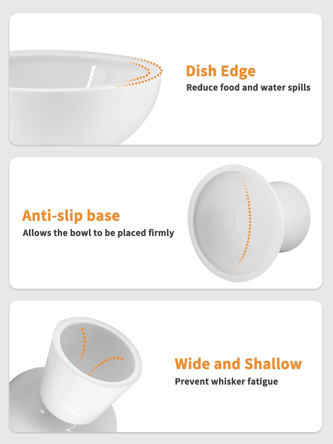 LoeJan Elevated Cat Food and Water Bowls Set, Extra Wide and Raised Ceramic Bowls, Anti-Vomit Whisker-Free Pressure Cat Feeder for Kittens to Adult Cats and Small Dogs (White, Water Bowl)