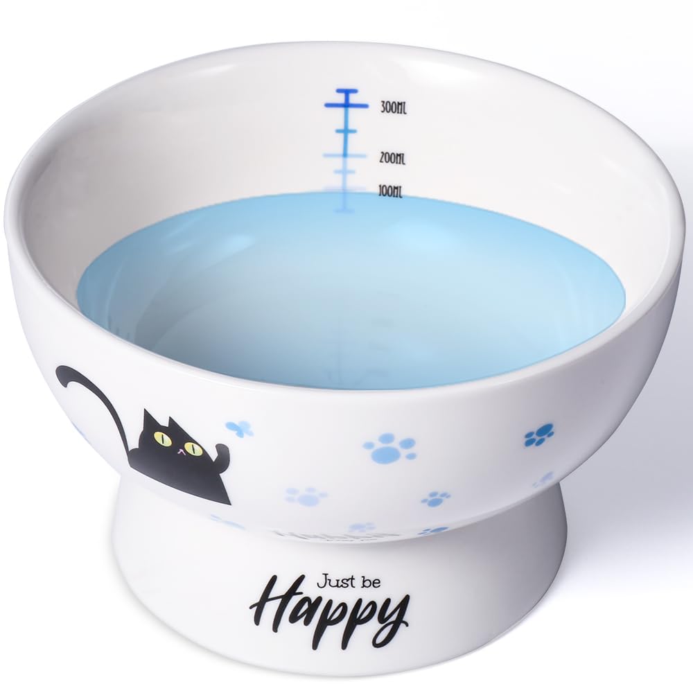 Raised Cat Food Bowl Ceramic 15° Tilted Cat Food Bowls Protect Cat's Spine Anti Vomiting Backflow Prevention Bowls for Adult Kitty, Kitten, and Small Dogs, Pink
