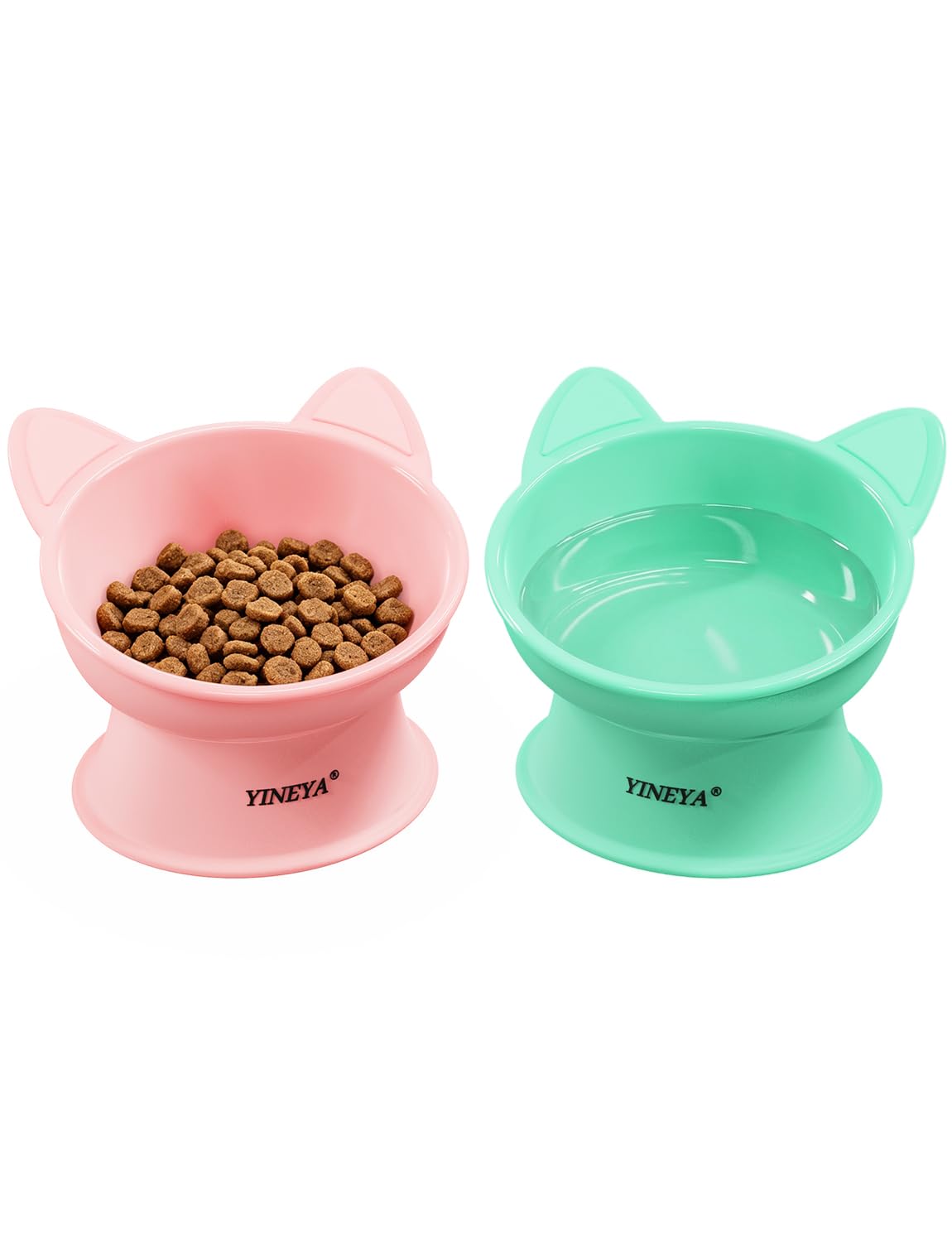 YINEYA 2 Pack Cat Food Bowls Elevated Design for Neck Comfort & Digestion