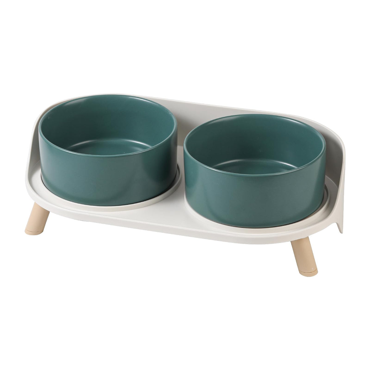 Elevated Ceramic Dog Bowl Set - Double Dog Feeding Bowls with Stand Splash Proof - Raised Dishes for Food and Water - Ideal for Small to Medium Dogs - 2 x 720 ml - 11.3 oz - White
