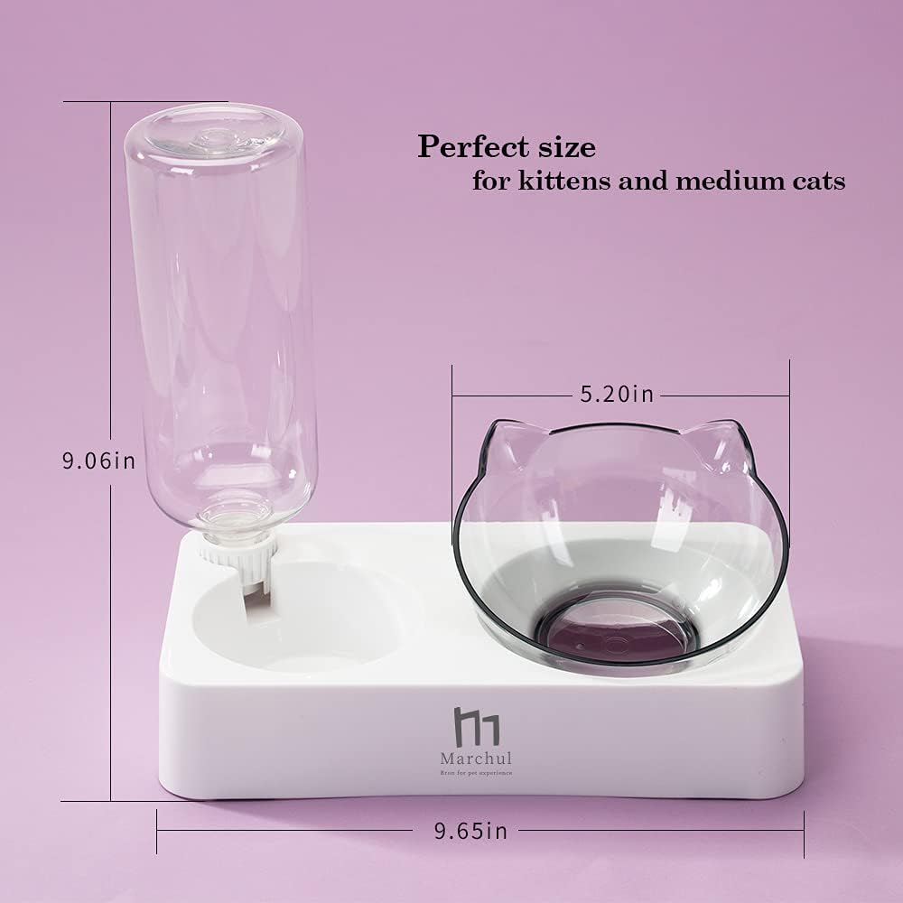 Marchul Double Elevated Dog Cat Bowl, Pets Water and Food Bowl Set, 15° Raised Tilted Dishes Indoor for Kitten, Puppies, Small or Medium Size Dogs Cats