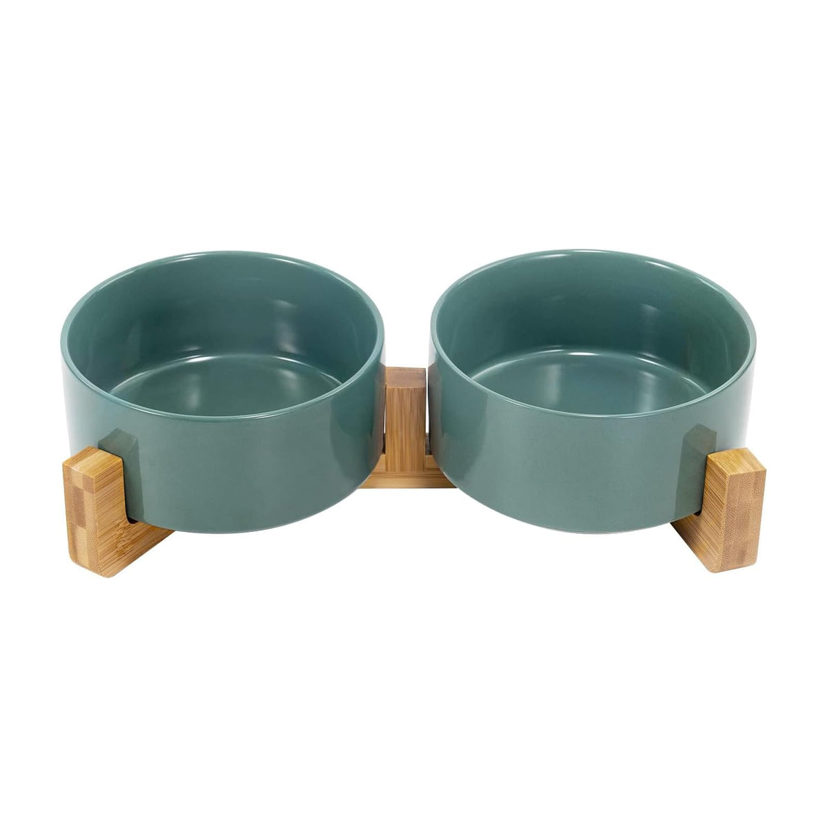 SPUNKYJUNKY Ceramic Dog and Cat Bowl with Wood Stand Non-Slip Matte Glaze Weighted Food Water Set for Cats &Small Dogs 13.5OZ