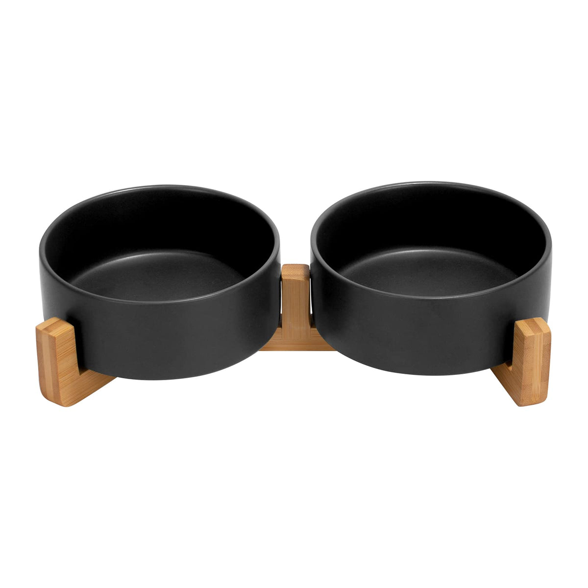 SPUNKYJUNKY Ceramic Dog and Cat Bowl with Wood Stand Non-Slip Matte Glaze Weighted Food Water Set for Cats &Small Dogs 13.5OZ
