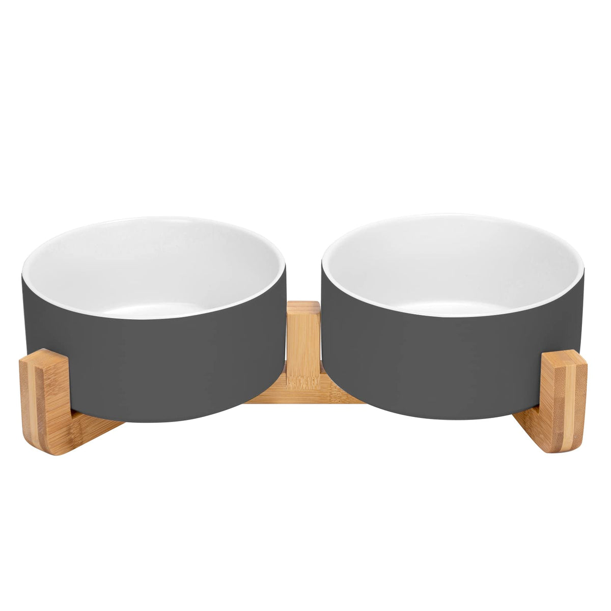 SPUNKYJUNKY Ceramic Dog and Cat Bowl with Wood Stand Non-Slip Matte Glaze Weighted Food Water Set for Cats &Small Dogs 13.5OZ