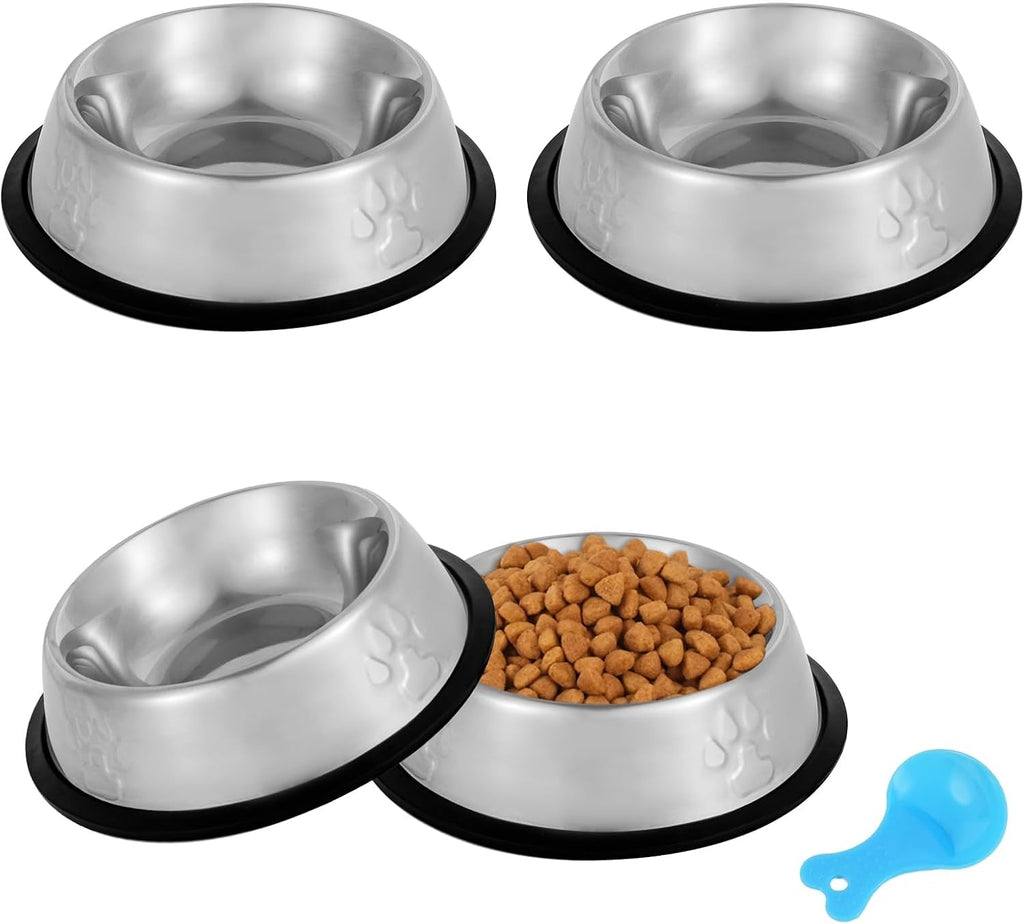 Stainless Steel Cat Bowl, 4 Pack Metal Dog Bowls for Food and Water, Non-Slip Pet Feeding Dish Bowl with Rubber Base for Indoor Cats Small Dogs