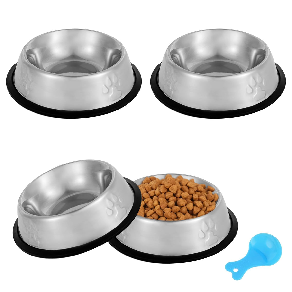 Stainless Steel Cat Bowl, 4 Pack Metal Dog Bowls for Food and Water, Non-Slip Pet Feeding Dish Bowl with Rubber Base for Indoor Cats Small Dogs