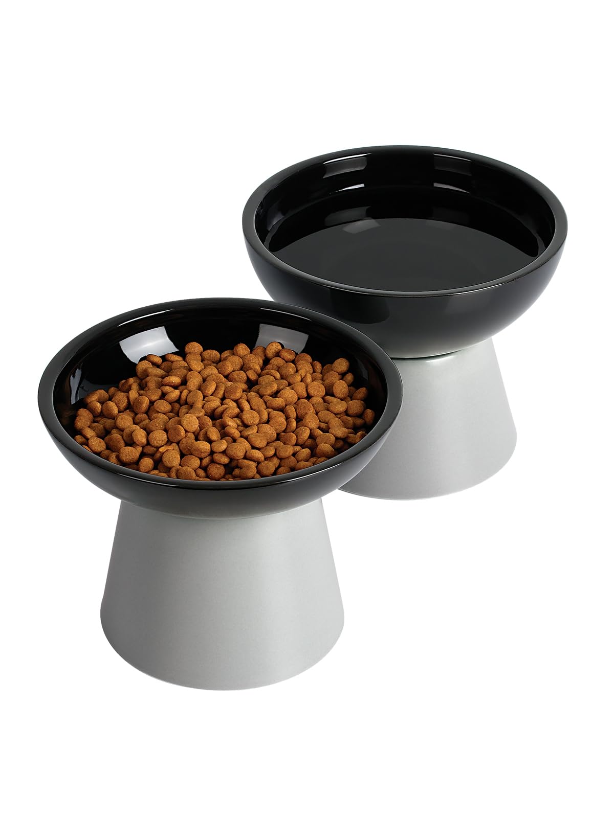 LoeJan Elevated Cat Food and Water Bowls Set, Extra Wide and Raised Ceramic Bowls, Anti-Vomit Whisker-Free Pressure Cat Feeder for Kittens to Adult Cats and Small Dogs (White, Water Bowl)