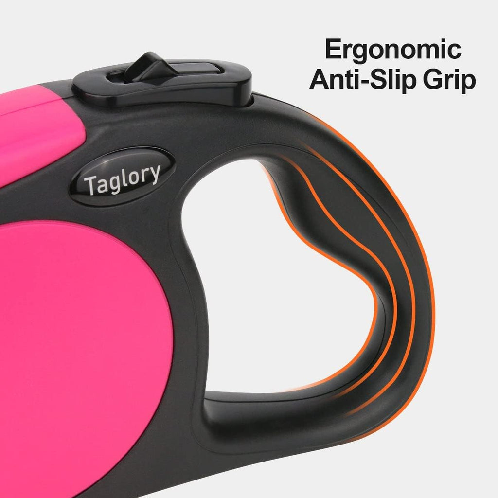 Taglory Retractable Dog Leash, One-Handed Brake, 16ft, Up to 44 lbs, Pink