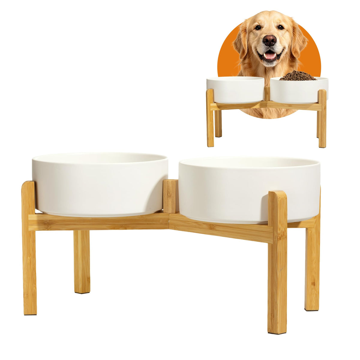 Elevated Ceramic Dog Bowl, 3.6 Cups Dog Food and Water Bowl Set with Stand