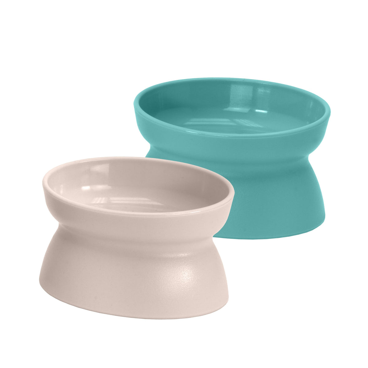Kitty City Elevated Cat Bowls (Set of 2), Whisker-Friendly Raised Cat Food & Water Dishes, Modern Pedestal Design, Dishwasher Safe, 6.5 oz Each – Teal & Light Pink