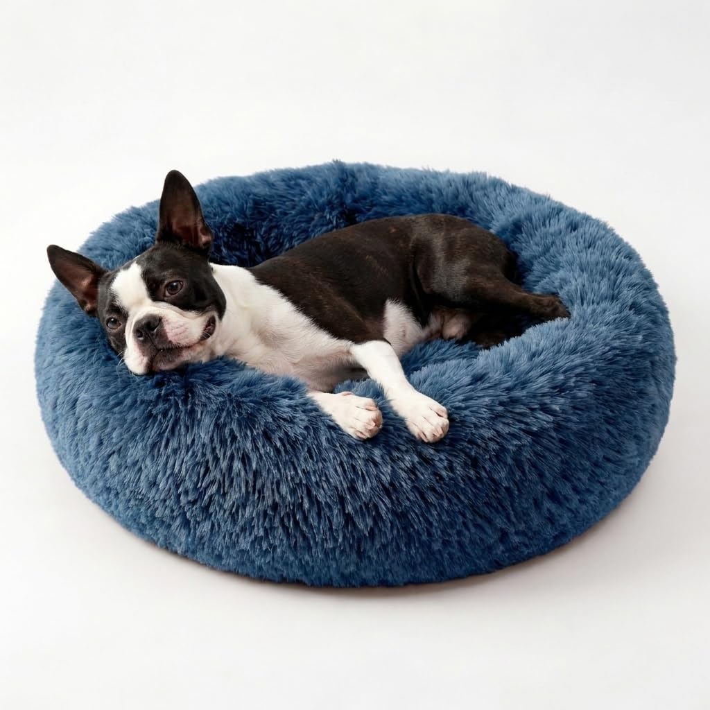 Small Calming Dogs Bed for Small Dogs Anti-Anxiety Machine Washable Fluffy Luxury Anti-Slip Waterproof Mute Base Warming Cozy Soft Pet Puppy Round Bed