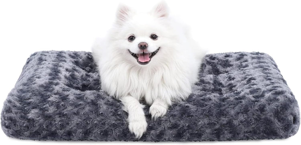 KSIIA Washable Dog Bed Small Dog Crate Bed Plush Pet Mat 23"x18" Dark Gray